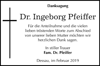 Traueranzeige von Ingeborg Pfeiffer von WVG - Wochenspiegel Dessau / Köthen