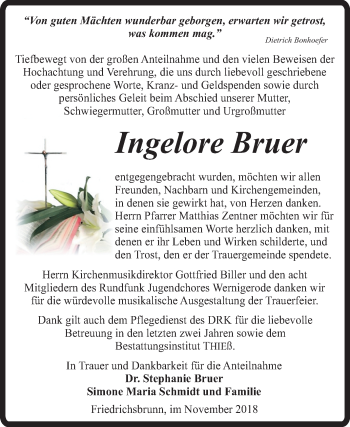 Traueranzeige von Ingelore Bruer von Mitteldeutsche Zeitung Quedlinburg