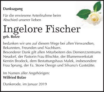 Traueranzeige von Ingelore Fischer von WVG - Wochenspiegel Quedlinburg