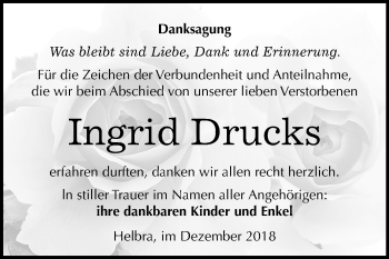 Traueranzeige von Ingrid Drucks von Mitteldeutsche Zeitung Aschersleben