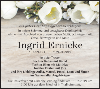 Traueranzeige von Ingrid Ernicke von Mitteldeutsche Zeitung Bitterfeld