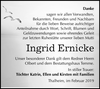 Traueranzeige von Ingrid Ernicke von Mitteldeutsche Zeitung Bitterfeld