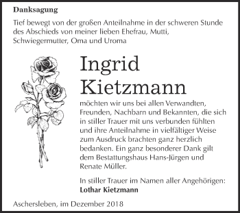 Traueranzeige von Ingrid Kietzmann von Super Sonntag Aschersleben