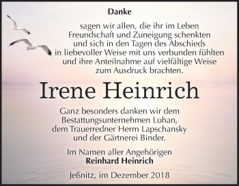 Traueranzeige von Irene Heinrich von Mitteldeutsche Zeitung Bitterfeld
