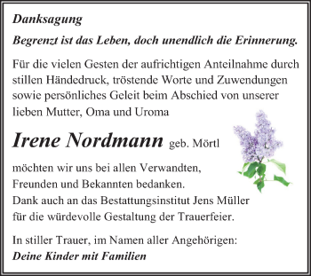 Traueranzeige von Irene Nordmann von Mitteldeutsche Zeitung Aschersleben