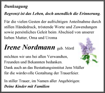 Traueranzeige von Irene Nordmann von Super Sonntag Aschersleben