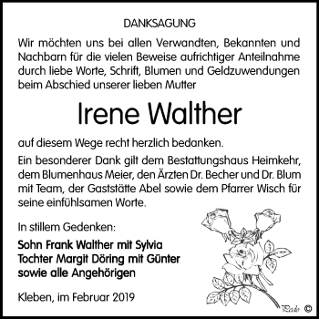 Traueranzeige von Irene Walther von Mitteldeutsche Zeitung Weißenfels