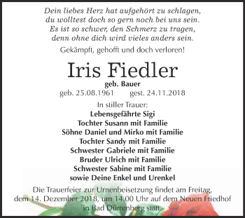 Traueranzeige von Iris Fiedler von WVG - Wochenspiegel Merseburg