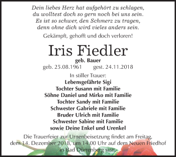 Traueranzeige von Iris Fiedler von Mitteldeutsche Zeitung Merseburg/Querfurt