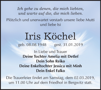 Traueranzeige von Iris Köchel von Mitteldeutsche Zeitung