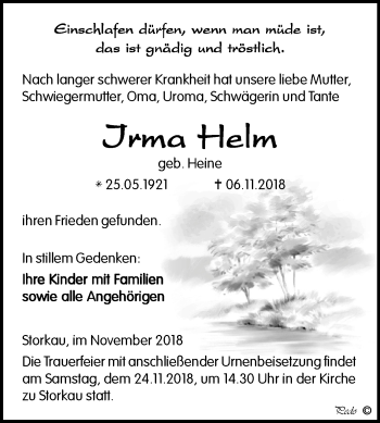 Traueranzeige von Irma Helm von Mitteldeutsche Zeitung Weißenfels