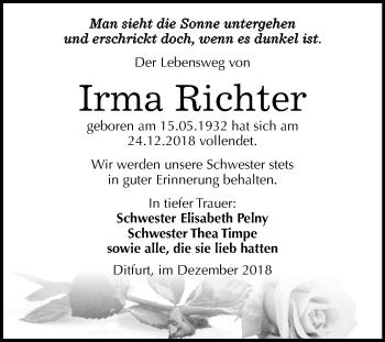 Traueranzeige von Irma Richter von Mitteldeutsche Zeitung Quedlinburg