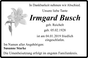 Traueranzeige von Irmgard Busch von Mitteldeutsche Zeitung Quedlinburg