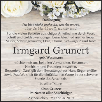 Traueranzeige von Irmgard Grunert von Super Sonntag Aschersleben