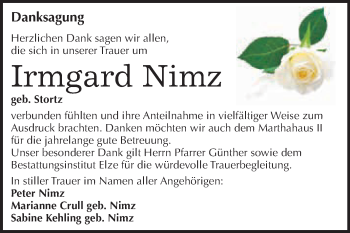Traueranzeige von Irmgard Nimz von WVG - Wochenspiegel Dessau / Köthen