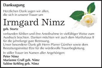 Traueranzeige von Irmgard Nimz von Mitteldeutsche Zeitung Dessau-Roßlau