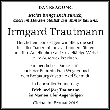 Traueranzeige von Irmgard Trautmann von WVG - Wochenspiegel NMB / WSF / ZTZ