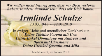 Traueranzeige von Irmlinde Schulze von Super Sonntag Aschersleben