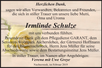 Traueranzeige von Irmlinde Schulze von Mitteldeutsche Zeitung Aschersleben