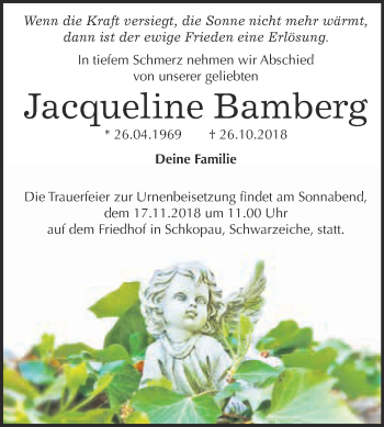 Traueranzeige von Jacqueline Bamberg von WVG - Wochenspiegel Merseburg