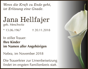 Traueranzeige von Jana Hellfajer von WVG - Wochenspiegel NMB / WSF / ZTZ