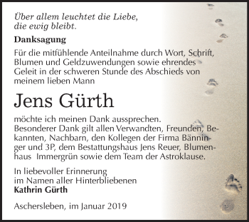 Traueranzeige von Jens Gürth von Mitteldeutsche Zeitung Aschersleben