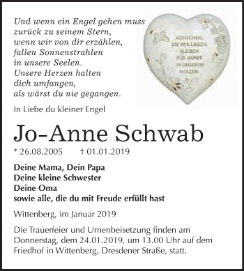 Traueranzeige von Jo-Anne Schwab von WVG - Wochenspiegel Wittenberg