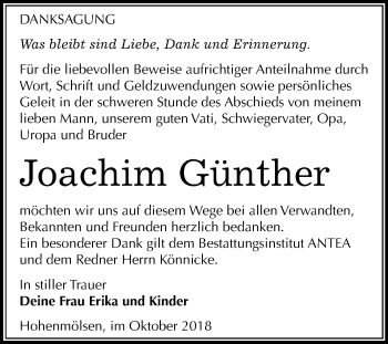 Traueranzeige von Joachim Günther von Mitteldeutsche Zeitung Weißenfels
