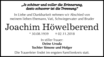 Traueranzeige von Joachim Höwelberend von Mitteldeutsche Zeitung Dessau-Roßlau