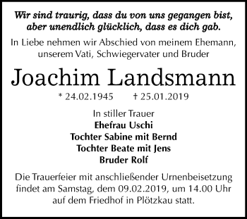 Traueranzeige von Joachim Landsmann von Mitteldeutsche Zeitung Bernburg