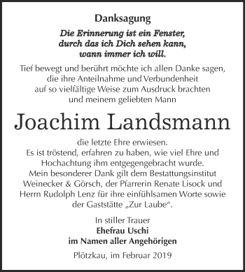 Traueranzeige von Joachim Landsmann von Super Sonntag Bernburg
