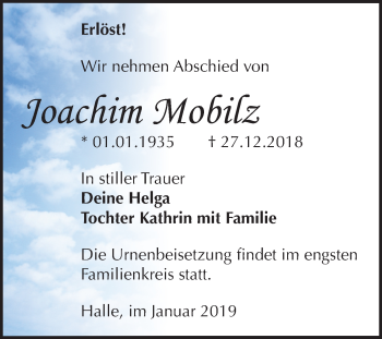 Traueranzeige von Joachim Mobilz von Mitteldeutsche Zeitung Halle/Saalkreis