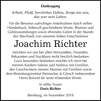 Traueranzeige von Joachim Richter von Mitteldeutsche Zeitung Bernburg