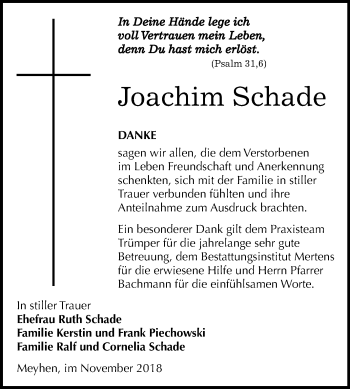 Traueranzeige von Joachim Schade von Mitteldeutsche Zeitung Naumburg/Nebra