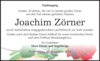 Traueranzeige von Joachim Zörner von Mitteldeutsche Zeitung Halle/Saalkreis