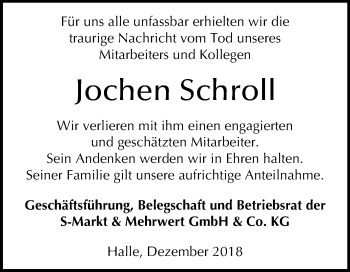 Traueranzeige von Jochen Schroll von Mitteldeutsche Zeitung Halle/Saalkreis