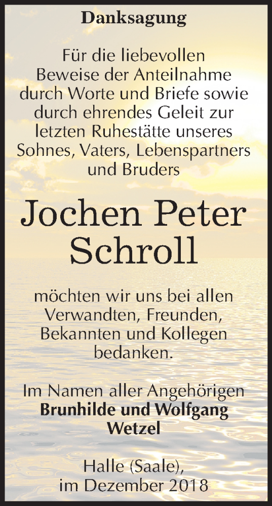  Traueranzeige für Jochen Peter Schroll vom 29.12.2018 aus Mitteldeutsche Zeitung Halle/Saalkreis