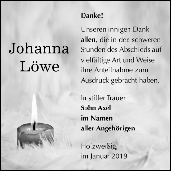 Traueranzeige von Johanna Löwe von Mitteldeutsche Zeitung Bitterfeld