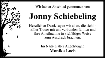 Traueranzeige von Jonny Schiebeling von Mitteldeutsche Zeitung Dessau-Roßlau