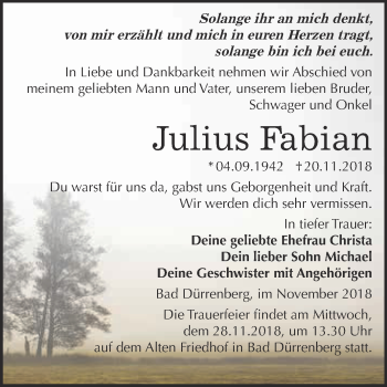 Traueranzeige von Julius Fabian von Super Sonntag Merseburg