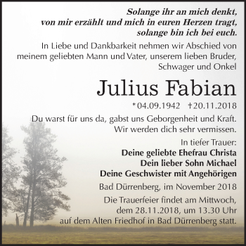 Traueranzeige von Julius Fabian von Mitteldeutsche Zeitung Merseburg/Querfurt