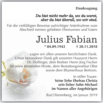 Traueranzeige von Julius Fabian von Super Sonntag Merseburg