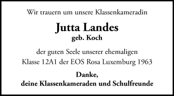 Traueranzeige von Jutta Landes von Mitteldeutsche Zeitung Dessau-Roßlau