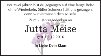 Traueranzeige von Jutta Meise von Mitteldeutsche Zeitung Weißenfels