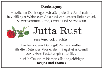 Traueranzeige von Jutta Rust von Mitteldeutsche Zeitung
