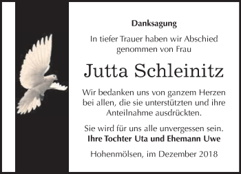 Traueranzeige von Jutta Schleinitz von WVG - Wochenspiegel NMB / WSF / ZTZ