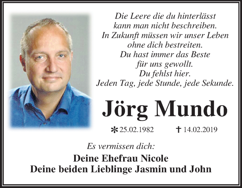  Traueranzeige für Jörg Mundo vom 23.02.2019 aus Mitteldeutsche Zeitung Dessau-Roßlau
