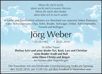 Traueranzeige von Jörg Weber von Mitteldeutsche Zeitung Halle/Saalkreis