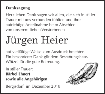 Traueranzeige von Jürgen Heier von Super Sonntag Zeitz