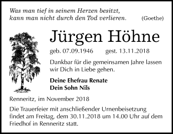 Traueranzeige von Jürgen Höhne von Mitteldeutsche Zeitung Bitterfeld